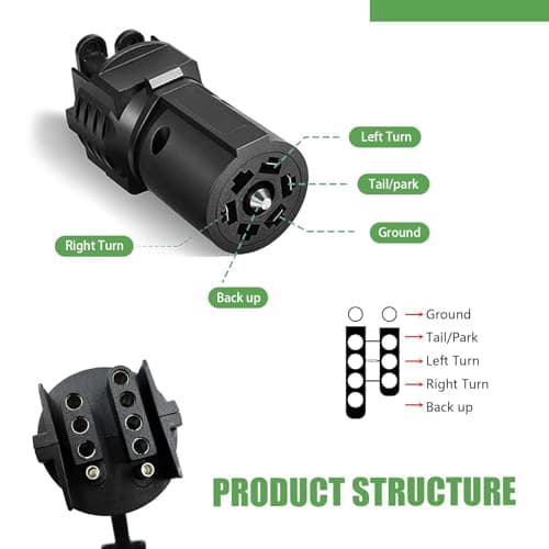 Hugwits Trailer Light Adapter, 7 Way Round to 4 and 5 Flat Blade Trailer Connector, 12V Heavy Duty Weatherproof Trailer Plug Adapter, Universal for Tow Hitch Car RV Boat Truck (Black) — view 4