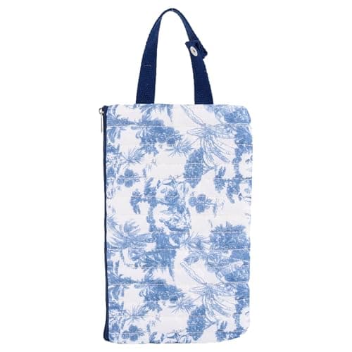 Quilted Baby Wipe Holder, Canvas Floral Quilted Pouch with Hanging Strap, Portable Diaper Wipe Holder for Travel Stroller-Grand Classical Blue — view 4