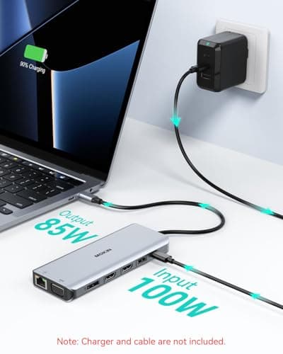 USB C Docking Station 4 Monitors 13 in 1, Dual HDMI+8K DP+VGA, 10Gbps, 100W PD, 6 USB C/A Ports, Ethernet, SD/TF, MOKiN Laptop Docking Station for MacBook/Dell/HP/Surface — view 4
