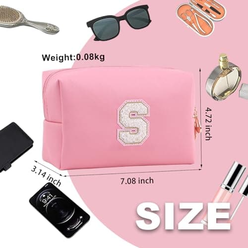Makeup Bag for Women,Personalized Lettered Embroidered Zippered Cosmetic Bag,Travel Makeup Bag Portable Waterproof Cosmetic Toiletry Bag, Cute Cosmetic Pouch as a Gift for Girl
