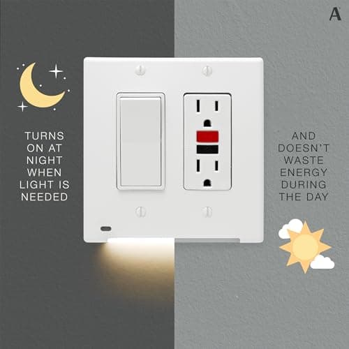AMERELLE Universal LumiCover Outlet Cover Wallplate with Built-In Night Light, 2 Gang Double Décor, White - Easy DIY Installation, Low-Profile Design, for GFCI Outlets and Decor Outlets & Switches — view 5