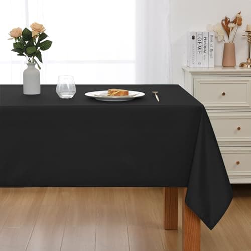 JIUZHEN Black Rectangle Polyester Table Cloth, Stain Resistant Waterproof Tablecloth for Dining Room Tables, Parties, Wedding, 54 * 80 Inch