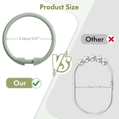 Amazer Plastic Shower Curtain Rings, 24 Pcs Shower Curtain Hooks, O Shape Sage Green Shower Curtain Hooks Rings, Easy to Snap Closure, Shower Hooks for Shower Curtain and Liner Bathroom