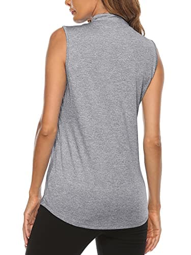 Koscacy Tennis Tops for Women,Golf Zipper Shirts Dri Fit Yoga Ladies Sleeveless Tunic Tops for Leggings Tennis Polo Gym V-Neck Going Out Beach Vacation Tank Top Grey Large