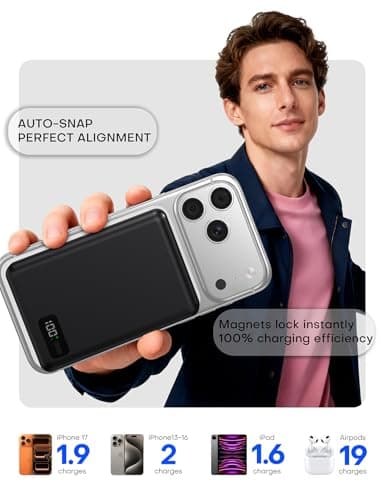 Enyneo Portable Charger, 10000mAh Battery Pack - Qi2 Certified, 22.5W Fast Charging Wireless Magnetic Power Bank for iPhone 17/ Air/ 16/15/14/13/12 Series, Travel Camping Essential-Black — view 4