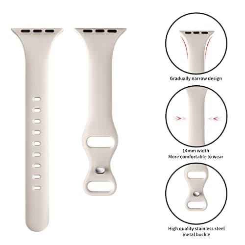 Thin Slim Band Compatible with Apple Watch 38mm 40mm 41mm 42mm 44mm 45mm 46mm 49mm, Replacement Silicone Sport Strap for iWatch Series 11/10/9/8/7/6/5/4/3/2/1 Ultra SE Women Men, Starlight — view 2