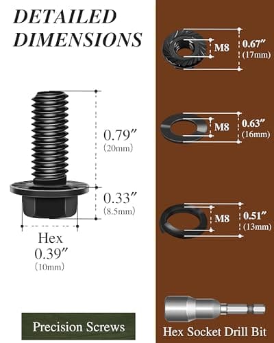 Nailnest M8 x 20mm Flanged Hex Head Bolts and Nuts, External Flange Hex Drive Screws, Class 10.9 Black Zinc Plated Alloy Steel, M8x1.25 Bolts for Pump, Fix Car, DIY Project (10Sets)