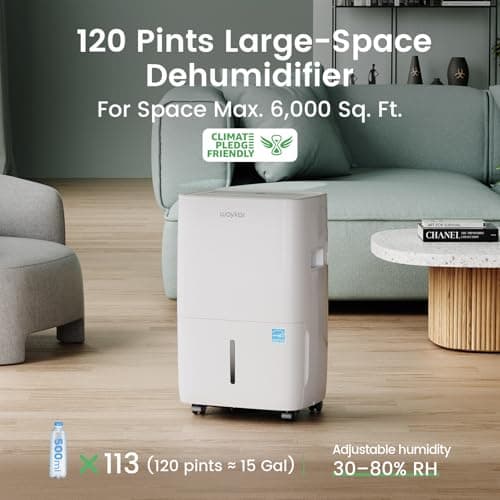Waykar 120 Pints Energy Star Dehumidifier for Spaces up to 6,000 Sq. Ft at Home, in Basements and Large Rooms with Drain Hose and 1.14 Gallons Water Tank