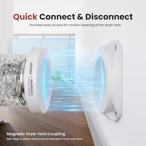 JEEVONY Magnetic Dryer Vent Coupling FR ABS V-0 Dryer Vent Connector Kit Airtight Seal Easy to Clean Quick Connector Including a 2.6ft 4" Duct and two Clamps, White, SDV180