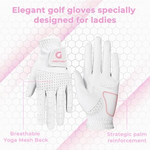 AIGEVTURE Womens Golf Gloves Left Hand Ladies Golf Gloves Breathable Yoga Mesh Back for Fashion Conscious Golfers White L