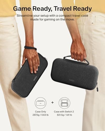 Belkin Nintendo Switch 2 Case, Travel Bag w/AirTag Holder & Storage Pocket for Up to 12 Game Cards - Portable, Lightweight Carrying Case w/Hard Shell, Soft Interior, Switch 2 Accessories - Charcoal — view 4