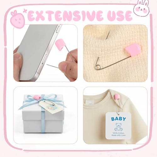 WILLBOND 50 Pcs Safety Pins 2.2 Inch Plastic Head Cloth Pins with Locking Closures Stainless Steel with Velvet Bag, Light Pink — view 3