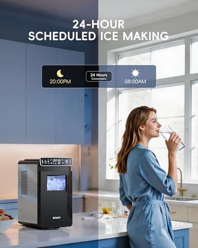 ecozy Ice Makers Countertop, Ultra Slim Design with Full-Color Panel, Internal Lights, 26 lbs/24H, Timer Ice Making, Two Ice Sizes, Portable Self-Cleaning Ice Machine for Home/Kitchen/RV — view 4
