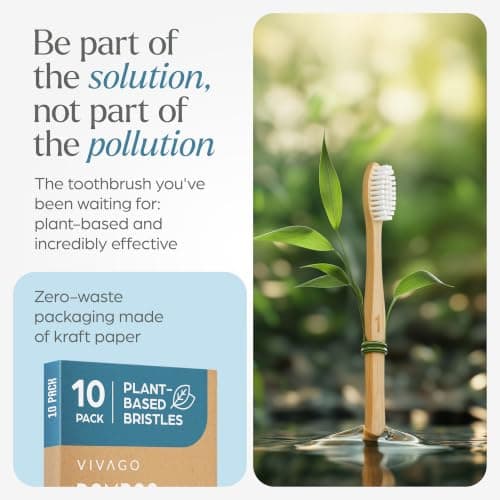 VIVAGO Bamboo Toothbrushes Medium Bristles 10 Pack - Plant-Based Medium Bristles Toothbrushes for Adults - Eco-Friendly, Natural Wooden Toothbrush — view 2