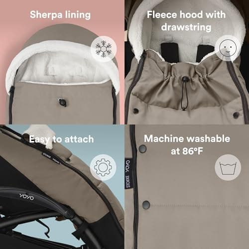 Stokke YOYO Footmuff, Taupe - Sherpa Lining & Fleece Hood with Drawstring to Keep Baby Warm - Includes Carrying Bag - Machine Washable — view 2