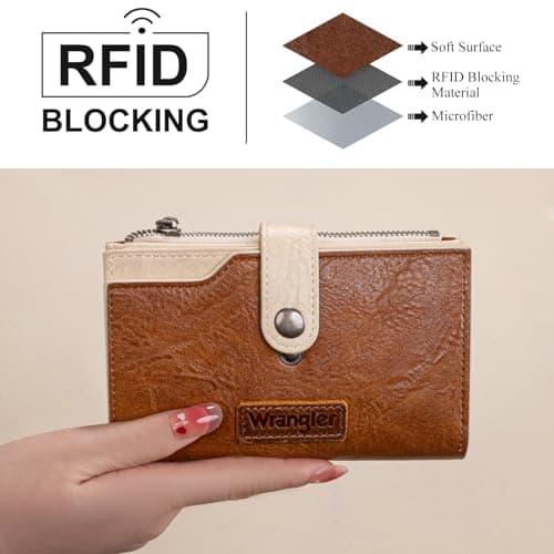 Wrangler Brown Wallets for Women Small Trifold Wallets, Card Cases & Money Organizers Large Capacity Credit Card Cash Wallet Ladies Female Clutch Travel Wallets with ID Window WG119-W0021BR