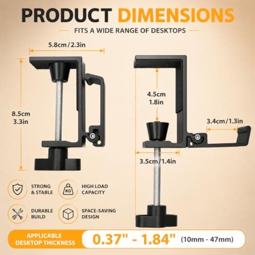 JAKO Headphone Stand for Desk, Aluminum Alloy Foldable Headphone Holder - Headset Stand Hook Mount, PC Gaming Headset Holder Under Desk Clamp for Office, Computer, Student Class Table, Handmade Table — view 5