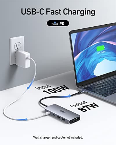 USB C Docking Station Dual HDMI Monitor Adapter, Selore USB C Hub 3 Monitors with Dual HDMI, Displayport, VGA, 100W PD Charging, 3USB 2.0 Ports Adapter for Dell XPS, HP, Lenovo, etc — view 4