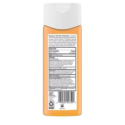 Neutrogena Body Clear Acne Body Wash with Salicylic Acid - Pimple Care Product, Acne Treament, Pore Cleaner, Help Treat Breakouts on Back, Chest & Shoulders, Non-Comedogenic- 250 mL