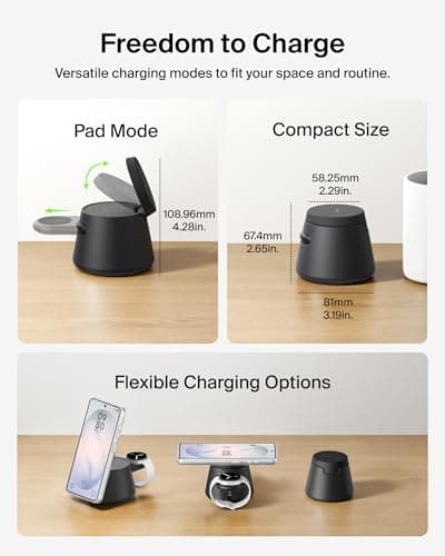 Belkin 3-in-1 Wireless Charging Station for Samsung Galaxy S26, Android - Qi2.2 25W Magnetic Charger for Pixel 10, iPhone 17, USB C Port for Galaxy, Pixel, & Apple Watch (Watch Charger Not Included) — view 5