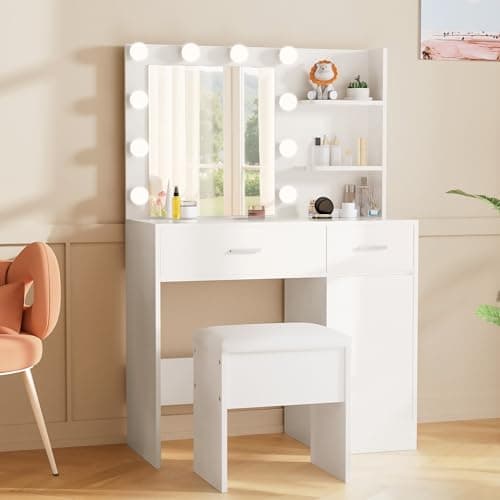 LIVELYGLOW Small Makeup Vanity Stool,15.7" W x 10.2" D x 16.7" H，White（Easy Assembly,PU Cushion Mat, Footstool） — view 2