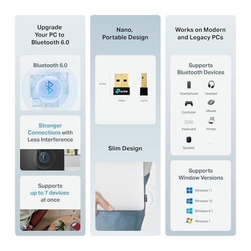 TP-Link Nano USB Bluetooth 6.0 Adapter (UB600) - Bluetooth Dongle for PC | Plug & Play for Windows 11/10/8.1/7 | Connect Up to 7 Devices | Nano Design