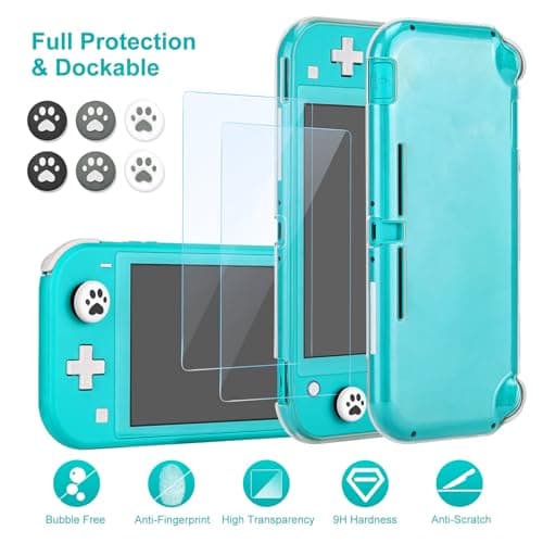innoAura Switch Lite Case 12-in-1 Accessories Bundle for NS Switch Lite (2019), with Protective Carrying Case, Hand Strap, Screen Protector & Cute Thumb Grips, Black — view 2