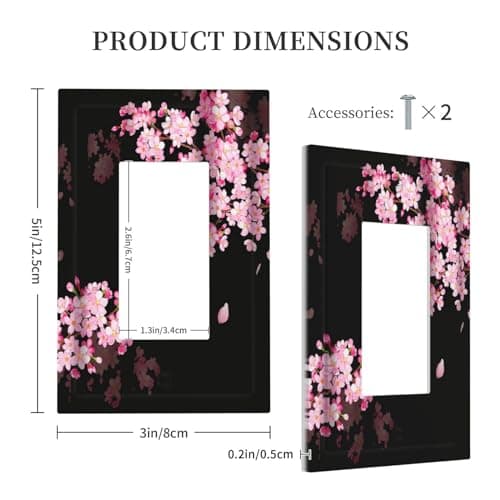 Cherry Blossom Pink Floral Blooming Flower Spring 1 Gang Light Switch Plate Single Rocker Wall Plate Cover Decorative Black Aesthetic Electrical GFCI Switchplate Faceplate for Home Decor — view 4