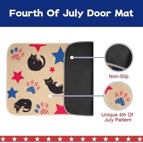 Zuicxlsy Patriotic Door Mat,4th of July Door Mat with Black Cat & Stars — view 4