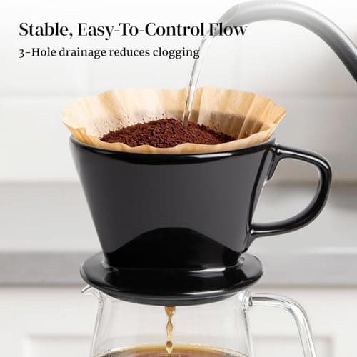 DOWAN Pour Over Coffee Maker, Non-Electric Pour Over Coffee Dripper, Manual Brew Maker, Single Cups Porcelain Slow Brewing Accessories for Gifts, Black — view 2