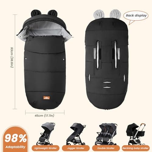 Bemece Warm Bunting Bag, Universal Winter Stroller Cover with Zip, Windproof Stroller footmuff for Baby Buggies Pushchair, Machine Washable （Hooded）