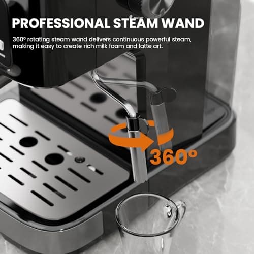 Kismile Espresso Machine with Milk Frother, 15 Bar Digital Espresso Maker for Latte & Cappuccino, LED Touch Screen, 1.5L Removable Water Tank, Compact Coffee Maker for Home/Office — view 4
