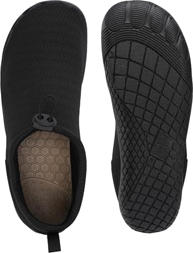 WHITIN Mens Water Shoes for Women Swim Beach Kayak Size M 13/W 15 Male Boat Barefoot Minimalist Quick Dry Socks Aqua Surf Sneakers Travel All Black — view 5