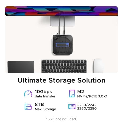 UGREEN Mac mini M4 Dock & Stand with NVMe SSD Enclosure, 3 USB A 10Gbps, USB C Data Port, SD Card Reader for Mac mini M4/ M4 Pro — view 3