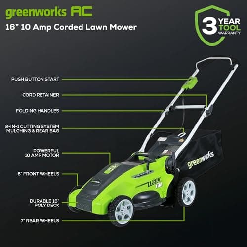 Greenworks 25142 10 Amp 16-Inch Corded Lawn Mower