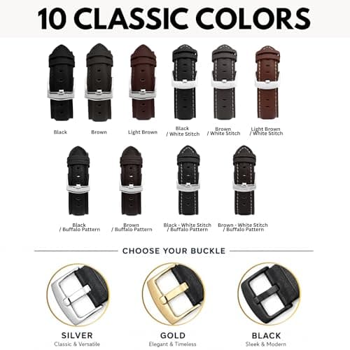 Bandini Extra Long (XL) 18mm Mens Italian Leather Watch Band Strap - Black - Mat Finish - Tone-on-Tone Stitching — view 5