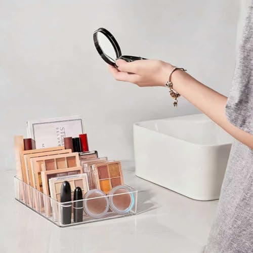 WECHENG Clear Plastic Acrylic Makeup Organizer for Makeup Palette Organizer, 7 Slots Cosmetic Organizer for Vanity Countertop & Drawer, Holder for Eyeshadow Palettes, Blushes, Lipstick — view 2