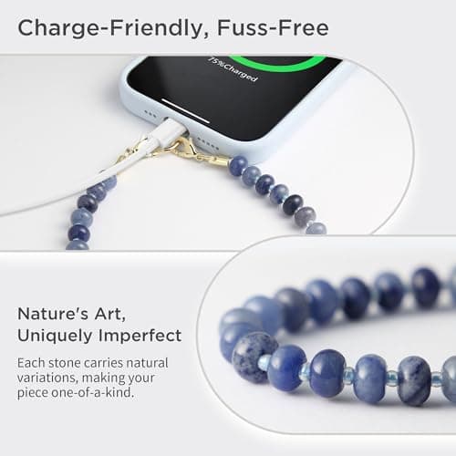 POSADINA Natural Stone Phone Charm, Beaded Healing Phone Wrist Strap, Handmade Cellphone Chain Lanyard with Tether Tab — view 2