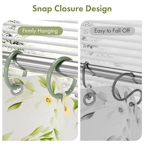 Amazer Plastic Shower Curtain Rings, 24 Pcs Shower Curtain Hooks, O Shape Sage Green Shower Curtain Hooks Rings, Easy to Snap Closure, Shower Hooks for Shower Curtain and Liner Bathroom — view 2