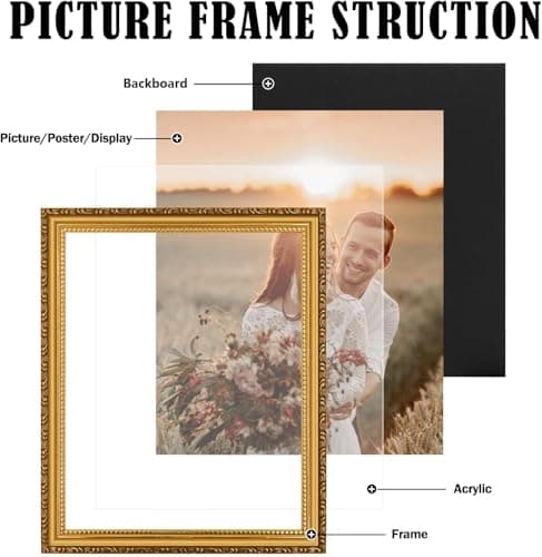MIEVU 8.5×11 Picture Frame Gold - Picture Frames for Wall Hanging And Tabletop Display, Ornate Photo Frame for Poster,Vintage Frames,with Durable Plexiglass