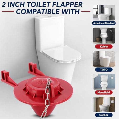 2-Inch Toilet Flapper Replacement Kit, Universal Flush Valve Flapper - Fits Kohler, Toto & American Standard, Water-Saving Rubber with Stainless Steel Chain & Hook, Easy to Install (Red) — view 4