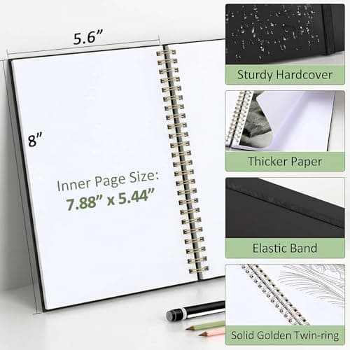 Forvencer 2 Pack Blank Spiral Notebook, 8"x 5.6"Hardcover Sketch Book, 100GSM Thick Paper, Art Sketchbook for Women, 100 pages / 50 Sheets Drawing Book Journal for School, Light Green