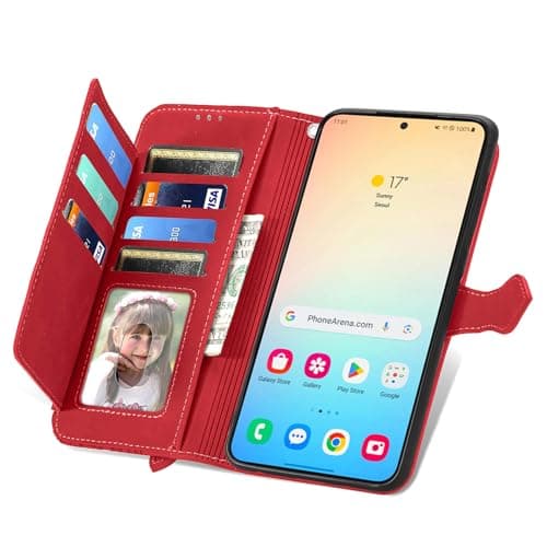 Refilerss Samsung Galaxy A54 5G Wallet Case Zipper Pocket with Card Holder Slot Magnetic Closure Lanyard Flip Cover for Galaxy A54 - Red