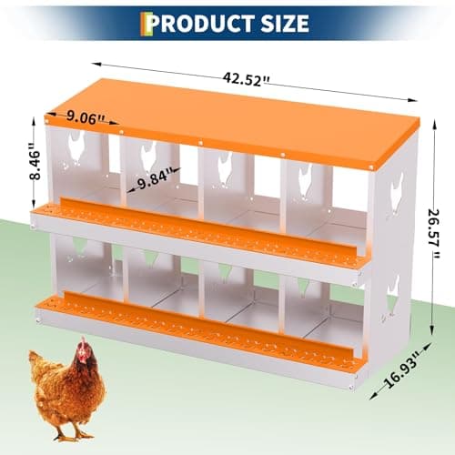GarveeLife Chicken Nesting Boxes, 8-Hole Roll Away Nest Box for Chicken Coop, Metal Egg Laying Box with Lid Cover to Protect Eggs, Rollout Egg Collection, Vented Holes for Outdoor Chicken Coop