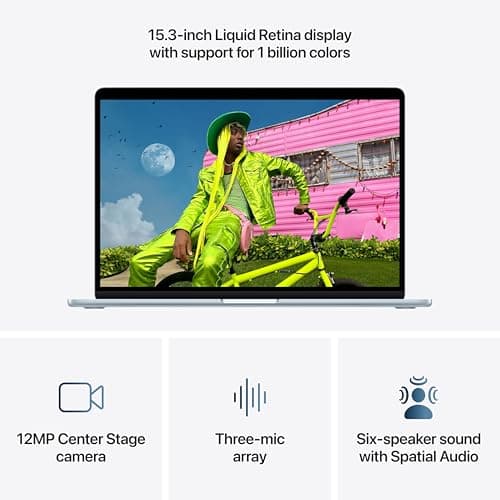 Apple 2026 MacBook Air 15-inch Laptop with M5 chip: Built for AI, 15.3-inch Liquid Retina Display, 16GB Unified Memory, 1TB SSD, 12MP Center Stage Camera, Touch ID, Wi-Fi 7; Sky Blue — view 4