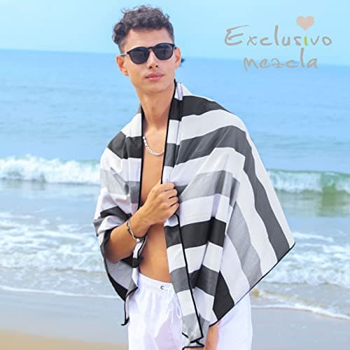 Exclusivo Mezcla Microfiber Quick Dry Beach Towel, Large Lightweight Sandfree Pool Towel for Swimming Camping Travel with Bag (Stripe Black, 30x60 Inches)