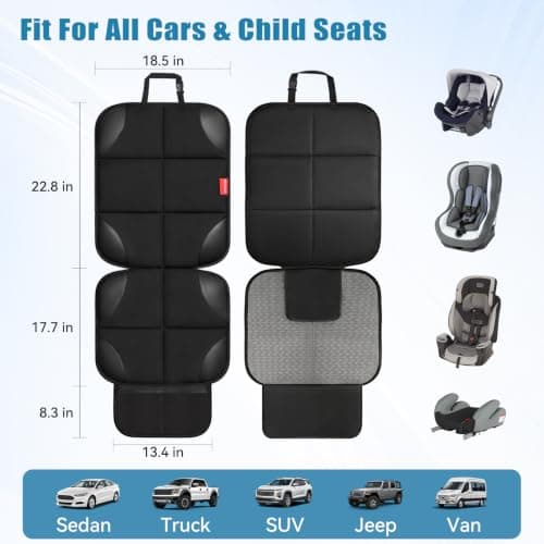 dre drive Car Seat Protector, Thick Padding and Upgraded Non-Slip Backing, 600D Waterproof Fabric Child Car Seat Cover with Mesh Pockets, No Imprints, Universal Fit for Car SUV Truck (Black 1pc)