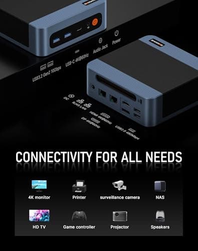 BOSGAME E5 Mini PC with Ryzen 5300U, 16GB RAM 512GB SSD, Win11 Pro Mini Desktop Computer for Home Office | Triple Display, Dual LAN, WiFi 5, BT 5.0 — view 2
