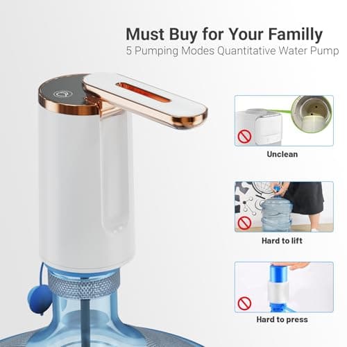Myvision Water Dispenser for 5 Gallon Bottle, Portable USB Charging Electric Water Pump, Drinking Water Jug Pump for Home, Kitchen, Living Room, Office, Camping, Universal for 3-5 Gallon (Plus W) — view 5