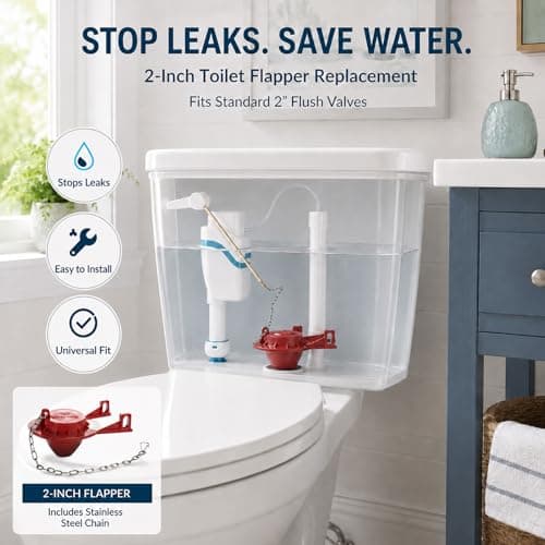 2-Inch Toilet Flapper Replacement Kit, Universal Flush Valve Flapper - Fits Kohler, Toto & American Standard, Water-Saving Rubber with Stainless Steel Chain & Hook, Easy to Install (Red) — view 2